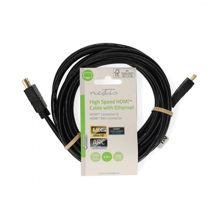 Nedis High Speed HDMI ™ Kaapeli Ethernet | HDMI™ liitin | HDMI™ Mini | 4K@30Hz | 10.2 Gbps | 3.00 m | Pyöreä | PVC | Musta | Label Nedis High Speed HDMI ™ Kaapeli Ethernet | HDMI™ liitin | HDMI™ Mini | 4K@30Hz | 10.2 Gbps | 3.00 m | Pyöreä | PVC | Musta | Label