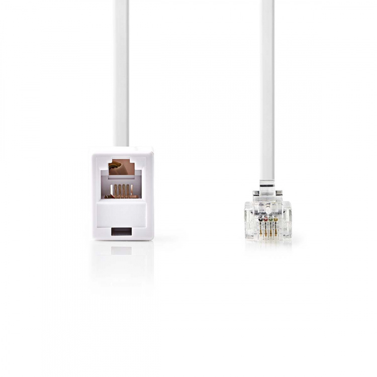 Nedis Puhelin Jatkojohto | RJ11 Uros | RJ11 Naaras | 10.0 m | Kaapelin malli: Litteä | Pinnoite: Kullattu | Kaapelin tyyppi: RJ11 | Valkoinen | Label