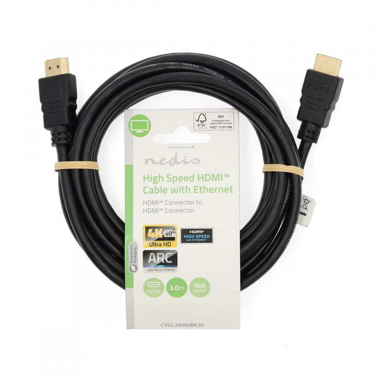 Nedis High Speed HDMI ™ Kaapeli Ethernet | HDMI™ liitin | HDMI™ liitin | 4K@60Hz | ARC | 18 Gbps | 3.00 m | Pyöreä | PVC | Musta | Label Nedis High Speed HDMI ™ Kaapeli Ethernet | HDMI™ liitin | HDMI™ liitin | 4K@60Hz | ARC | 18 Gbps | 3.00 m | Pyöreä | PVC | Musta | Label