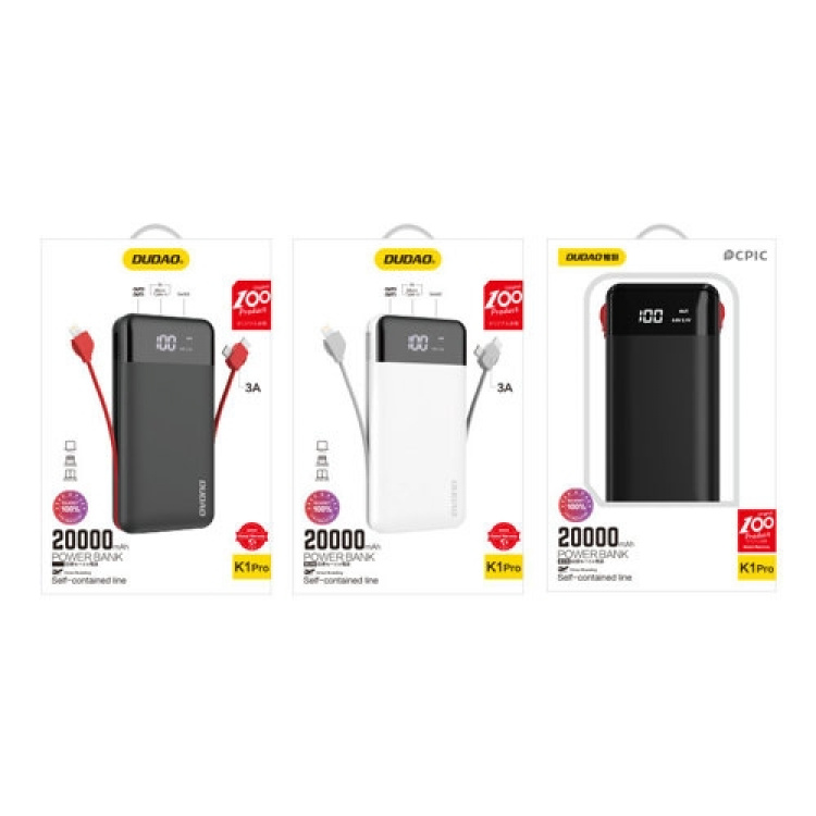 Dudao K1Pro powerbank 20000mAh 15Watt 4xcables white
