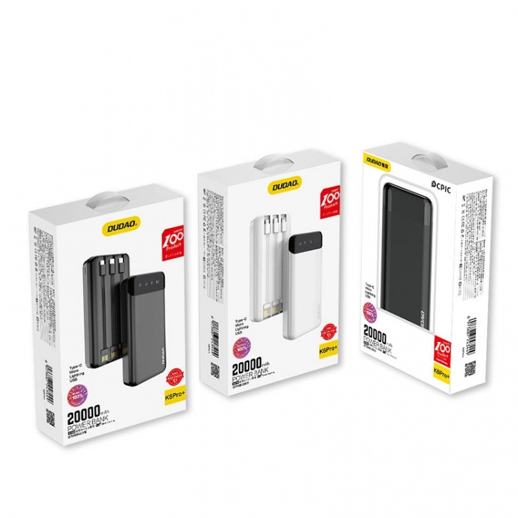 Dudao Powerbank Dudao K6 Pro+ 20000 mAh White-Black
