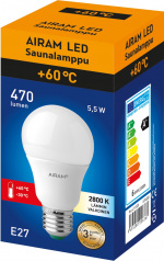 Airam LED -saunalamppu, E27, 2800 K, 470 lm, opaali