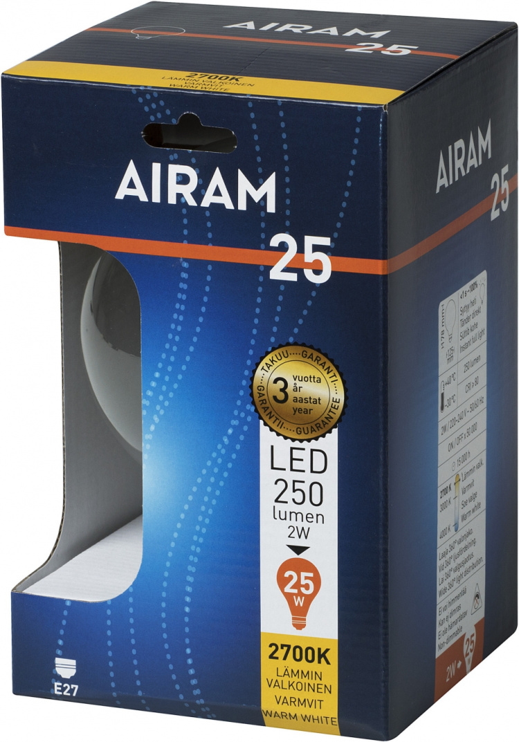 Airam Globe LED-pallokupulamppu, E27, 2700 K, 250 lm