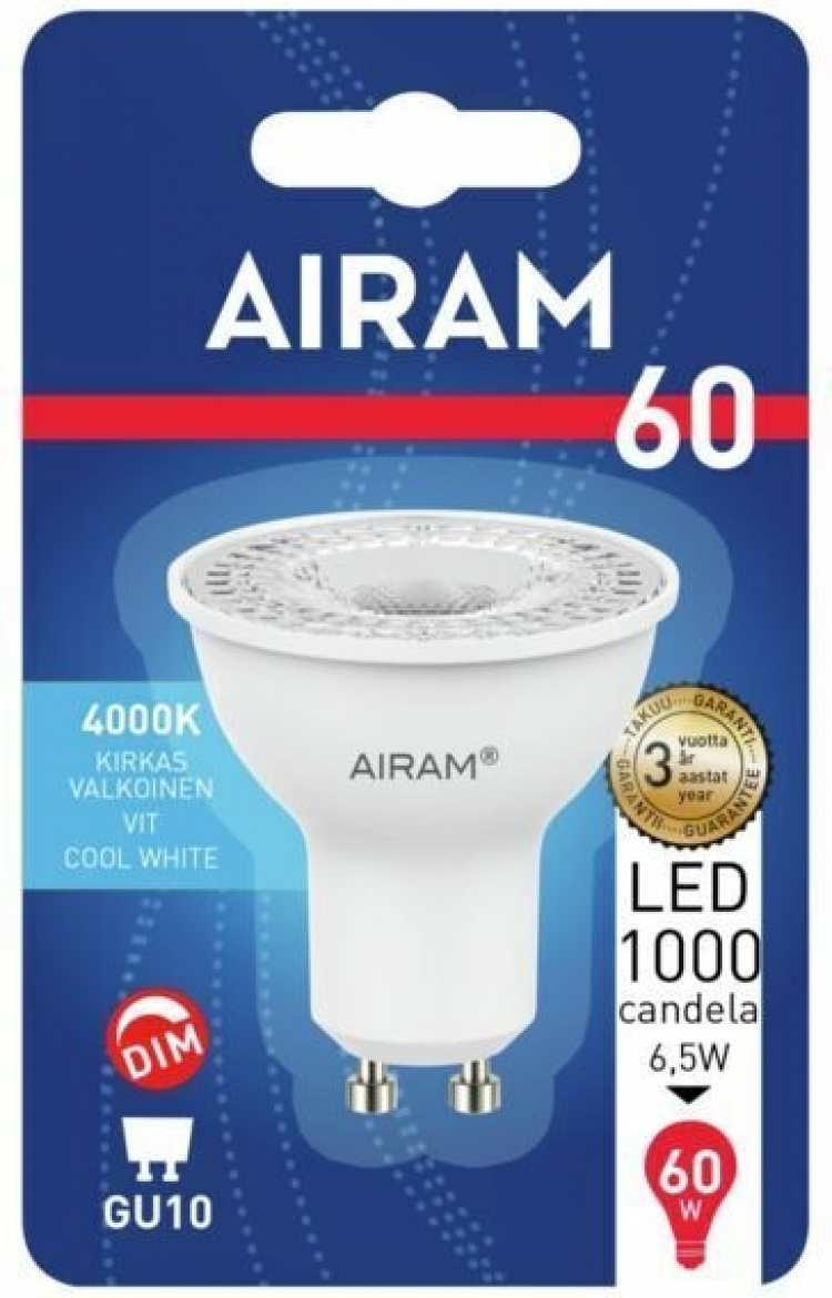 Airam LED PAR16, 4000K, 425 lm, GU10-kanta Airam LED PAR16, 4000K, 425 lm, GU10-kanta