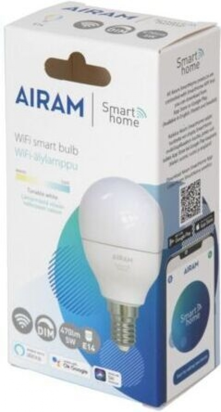Airam SmartHome P45 -pienikupuinen LED-lamppu, E14, opaali, 470 lm, tunable white, WiFi