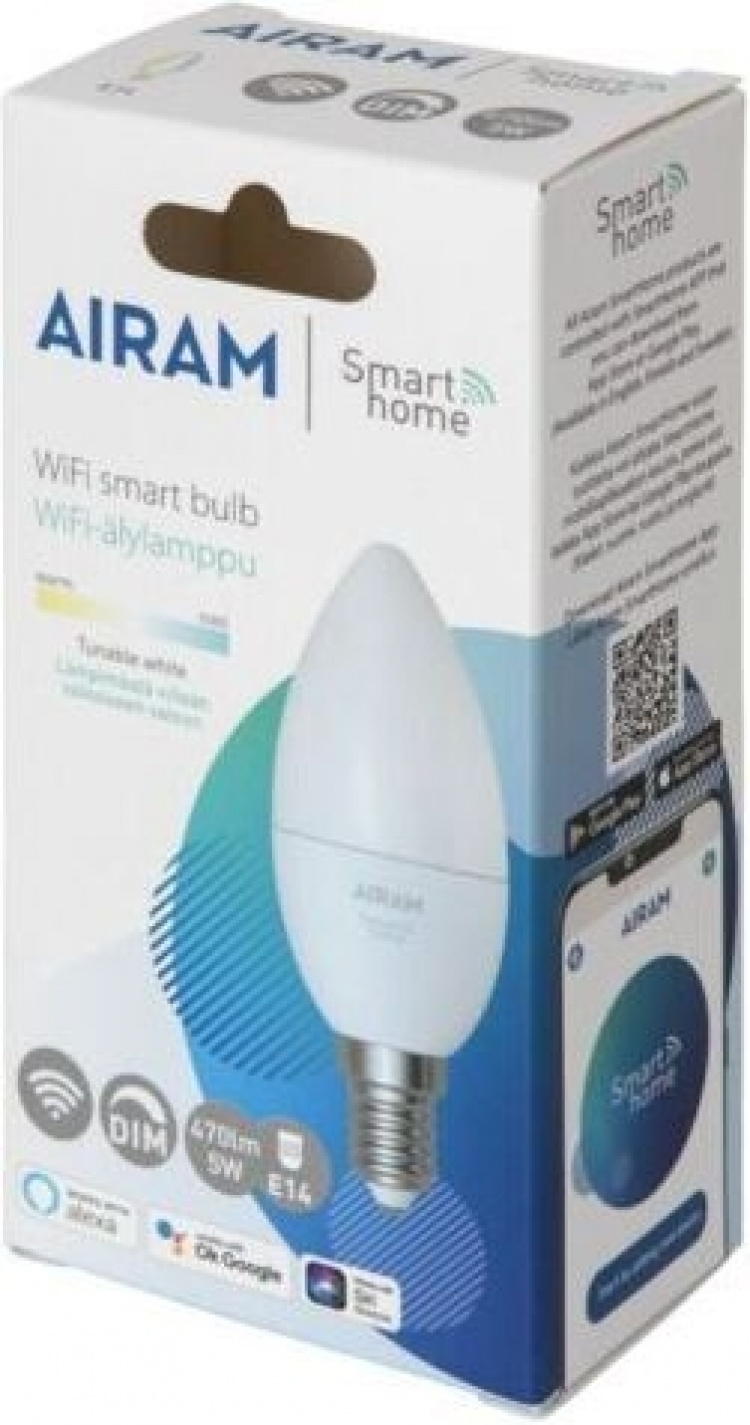 Airam SmartHome -kynttilälamppu, E14, opaali, 470 lm, tunable white, WiFi Airam SmartHome -kynttilälamppu, E14, opaali, 470 lm, tunable white, WiFi