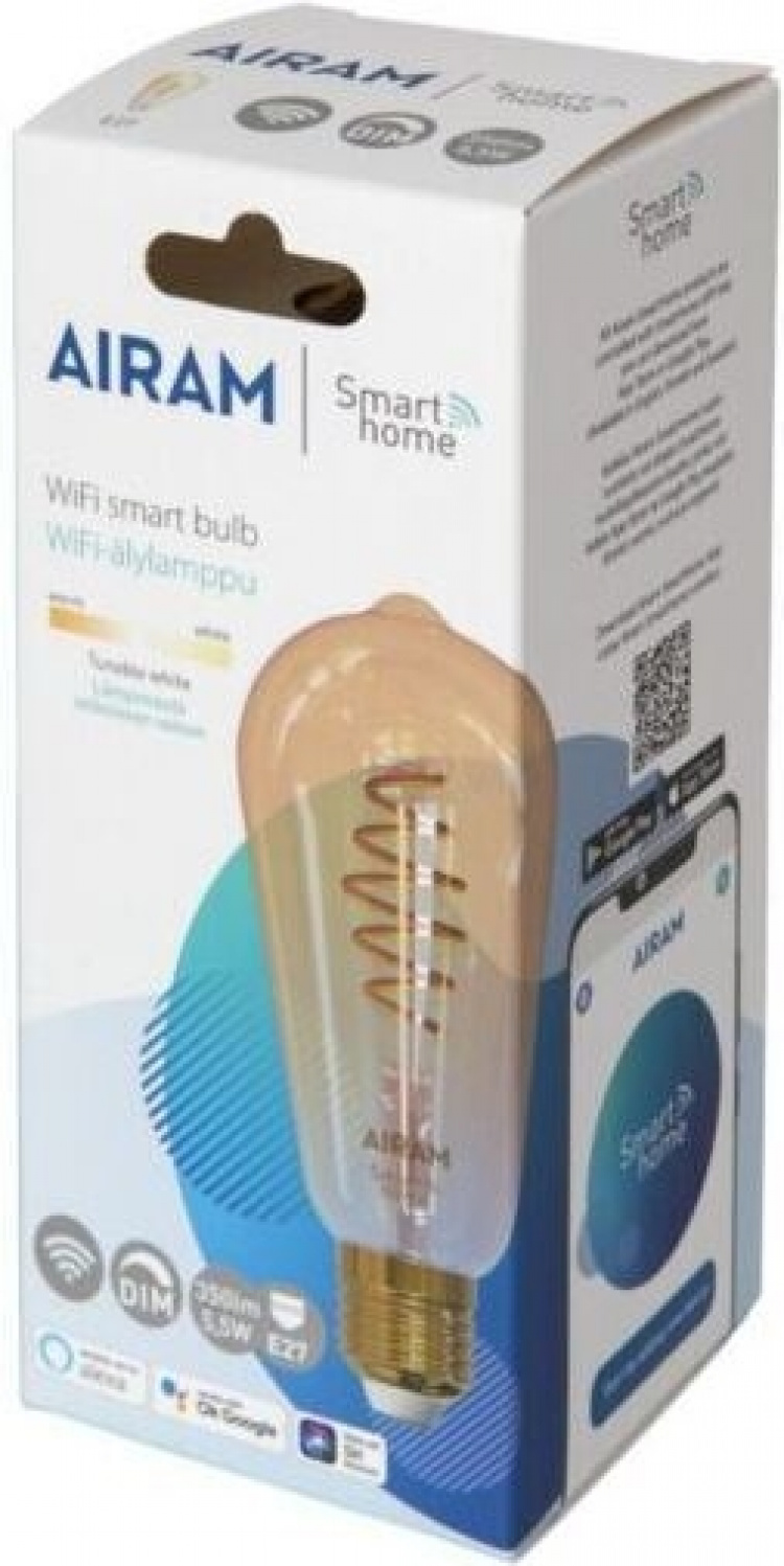 Airam SmartHome Edison ST64 -älylamppu, E27, amber, 350 lm, 1800-3000K, WiFi Airam SmartHome Edison ST64 -älylamppu, E27, amber, 350 lm, 1800-3000K, WiFi