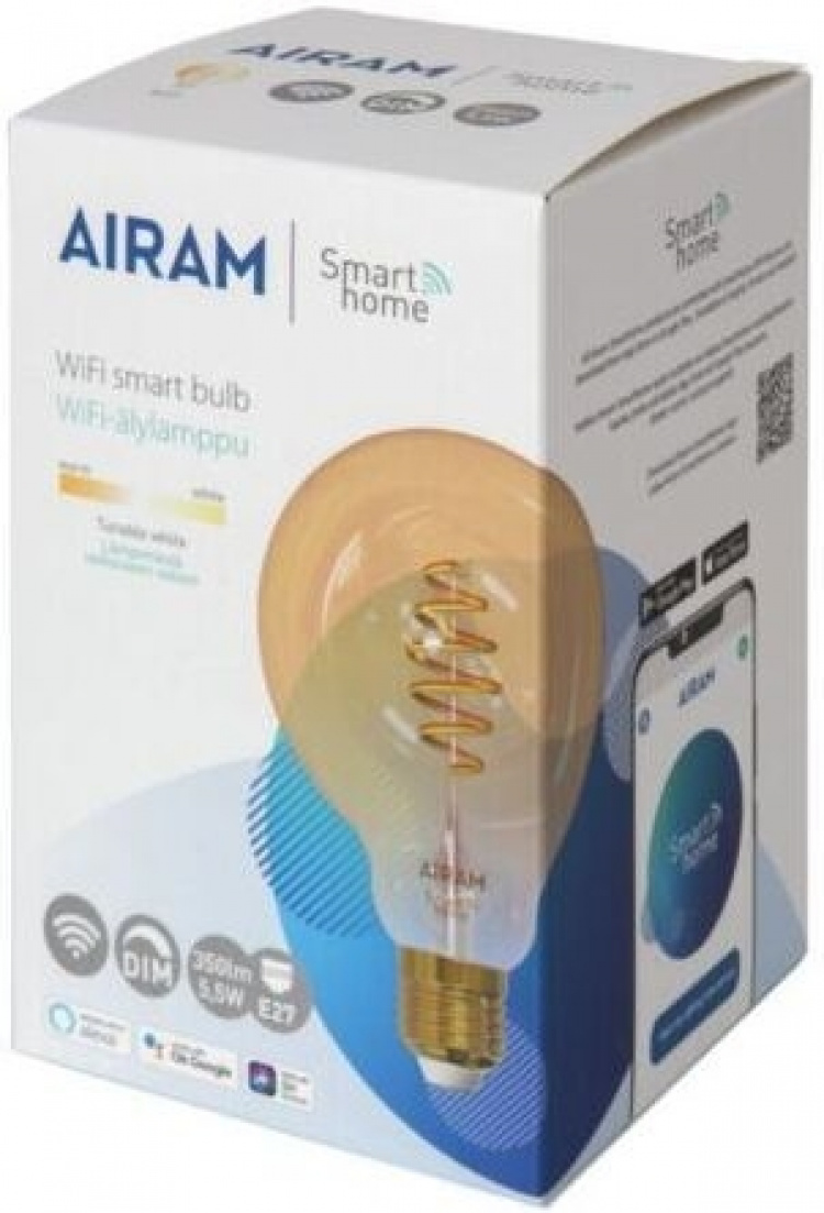 Airam SmartHome Globe 95 -älylamppu, E27, amber, 350lm, 1800-3000K, WiFi Airam SmartHome Globe 95 -älylamppu, E27, amber, 350lm, 1800-3000K, WiFi