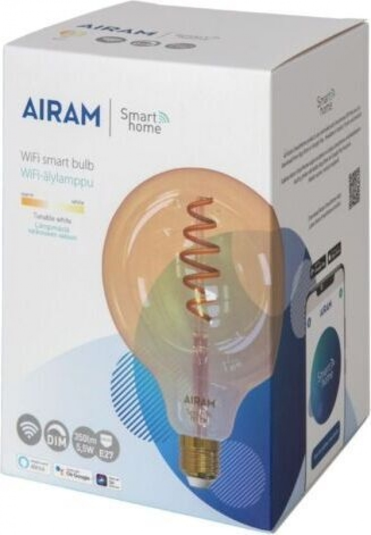 Airam SmartHome Globe 125 -älylamppu, E27, amber, 350lm, 1800-3000K, WiFi Airam SmartHome Globe 125 -älylamppu, E27, amber, 350lm, 1800-3000K, WiFi