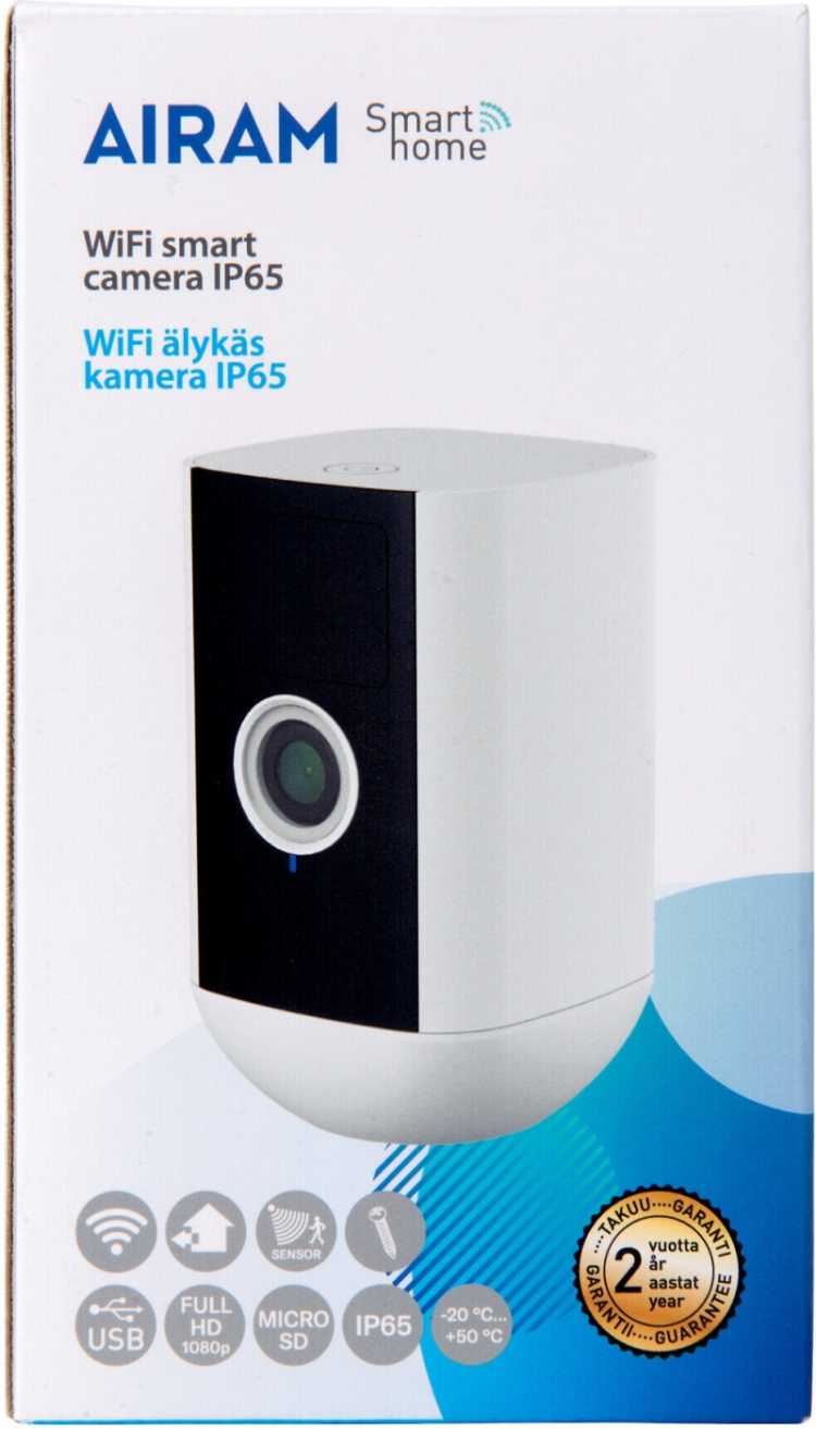Airam SmartHome Kamera IP65, Wi-Fi-verkkoon Airam SmartHome Kamera IP65, Wi-Fi-verkkoon