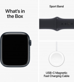 Apple Watch Series 9 (GPS) 45 mm keskiyönsininen alumiinikuori ja keskiyönsininen urheiluranneke, S/M (MR993)