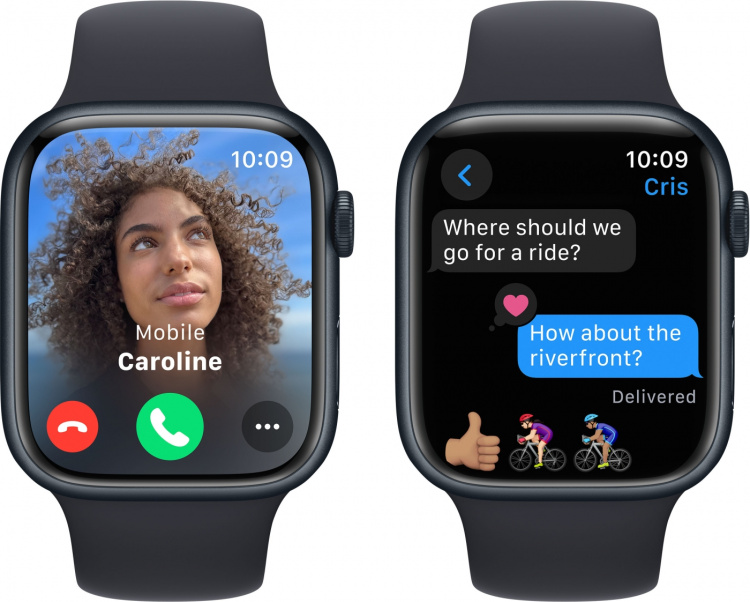 Apple Watch Series 9 (GPS) 45 mm keskiyönsininen alumiinikuori ja keskiyönsininen urheiluranneke, S/M (MR993)