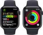 Apple Watch Series 9 (GPS) 45 mm keskiyönsininen alumiinikuori ja keskiyönsininen urheiluranneke, S/M (MR993)