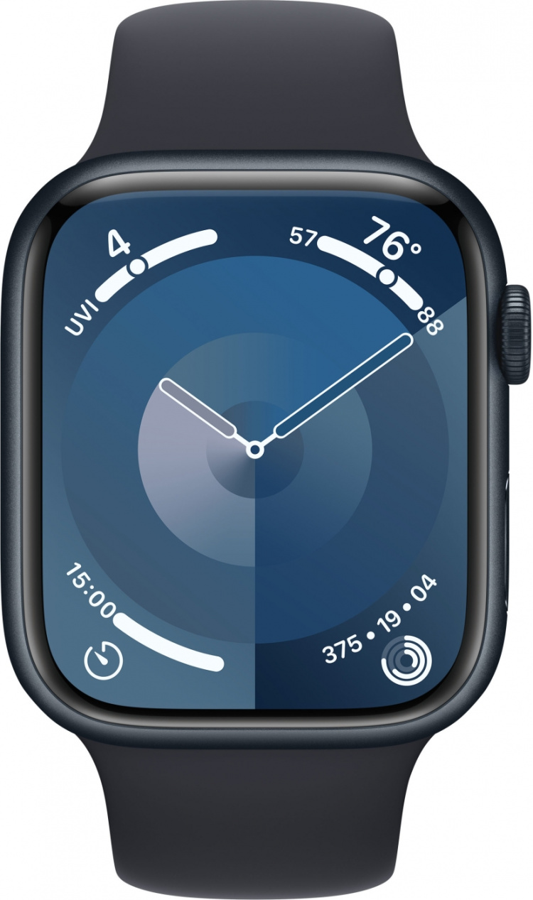 Apple Watch Series 9 (GPS) 45 mm keskiyönsininen alumiinikuori ja keskiyönsininen urheiluranneke, M/L (MR9A3)
