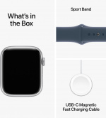Apple Watch Series 9 (GPS + Cellular) 45 mm hopeanvärinen alumiinikuori ja myrskynsininen urheiluranneke, M/L (MRMH3)
