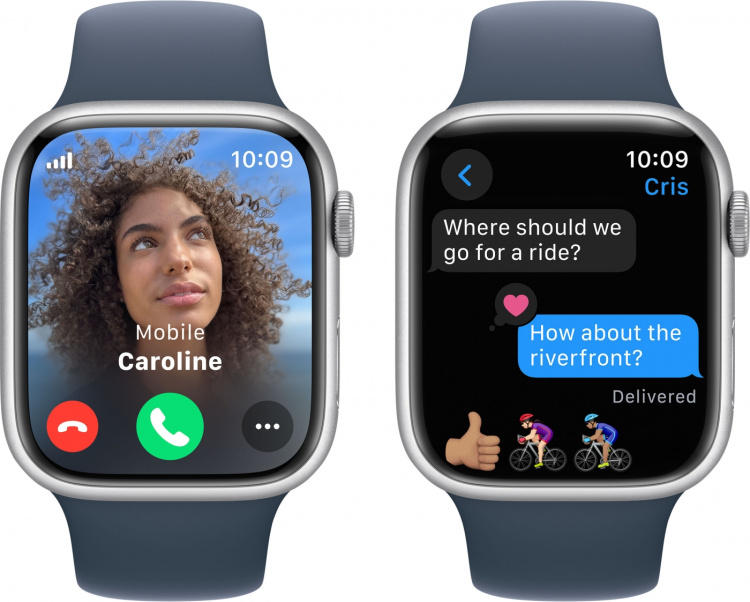 Apple Watch Series 9 (GPS + Cellular) 45 mm hopeanvärinen alumiinikuori ja myrskynsininen urheiluranneke, M/L (MRMH3)