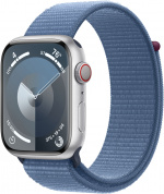 Apple Watch Series 9 (GPS + Cellular) 45 mm hopeanvärinen alumiinikuori ja talvensininen Sport Loop -ranneke (MRMJ3)