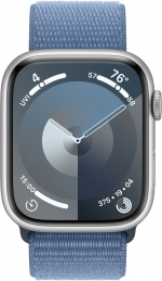 Apple Watch Series 9 (GPS + Cellular) 45 mm hopeanvärinen alumiinikuori ja talvensininen Sport Loop -ranneke (MRMJ3)
