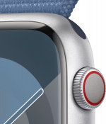 Apple Watch Series 9 (GPS + Cellular) 45 mm hopeanvärinen alumiinikuori ja talvensininen Sport Loop -ranneke (MRMJ3)