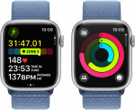 Apple Watch Series 9 (GPS + Cellular) 45 mm hopeanvärinen alumiinikuori ja talvensininen Sport Loop -ranneke (MRMJ3)