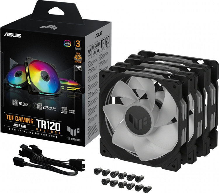ASUS TUF Gaming TR 120 ARGB Reverse PWM -tuuletin, 120 mm, musta, 3-pack ASUS TUF Gaming TR 120 ARGB Reverse PWM -tuuletin, 120 mm, musta, 3-pack