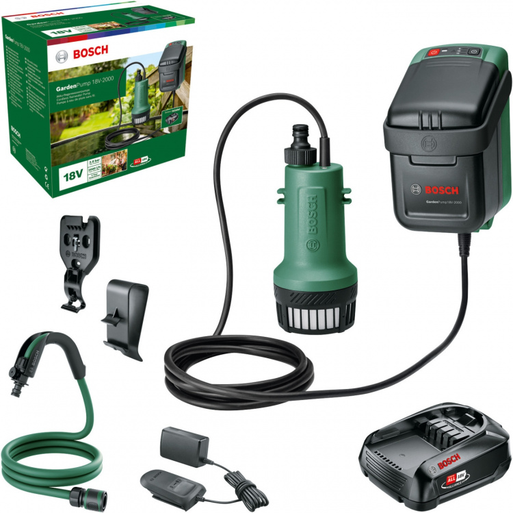 Bosch GardenPump 18V-2000 -akkusadevesipumppu, 2,5 Ah akulla