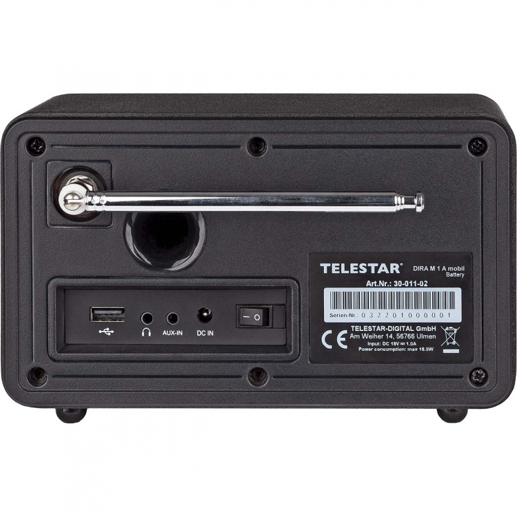 TELESTAR DIRA M 1 A Mobiili EWF Akkukäyttöinen mono monitoimiradio DAB+ / FM / Internet / Bluetooth Musta TELESTAR DIRA M 1 A Mobiili EWF Akkukäyttöinen mono monitoimiradio DAB+ / FM / Internet / Bluetooth Musta
