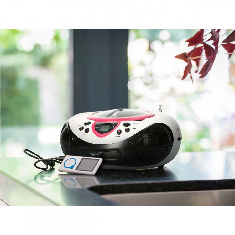 Lenco Kannettava FM-radio CD- ja USB-soitin Vaaleanpunainen Lenco Kannettava FM-radio CD- ja USB-soitin Vaaleanpunainen