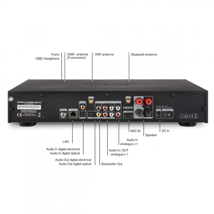 imperial DABMAN i560 CD All-in-one HiFi-järjestelmä vahvistimella ja CD-soittimella DAB+ / FM / Internet / Bluetooth Musta