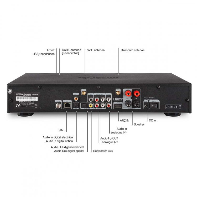imperial DABMAN i560 CD All-in-one HiFi-järjestelmä vahvistimella ja CD-soittimella DAB+ / FM / Internet / Bluetooth Musta