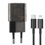 Xo Kirkas seinälaturi CE05 PD 30W QC 3.0 18W 1x USB 1x USB-C ruskea + USB-C - Lightning kaapeli
