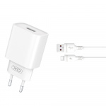 XO väggladdare CE02D QC 3.0 18W 1x USB vit + USB-C-kabel