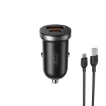 Xo autolaturi CC56 PD 30W QC 1x USB 1x USB-C musta + USB - microUSB kaapeli