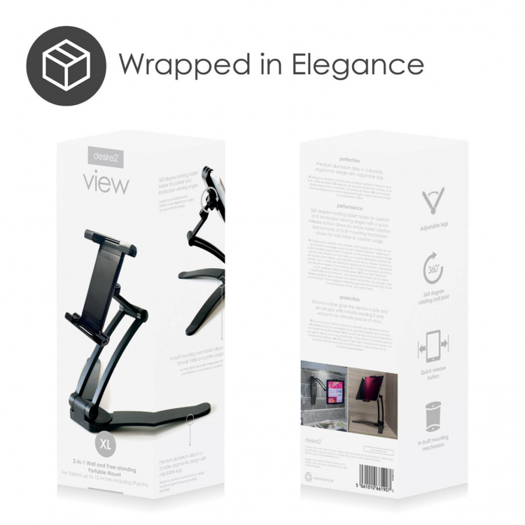 Desire2 tablettipidike 2-in-1 XL seinä ja kannettava jopa 12,9