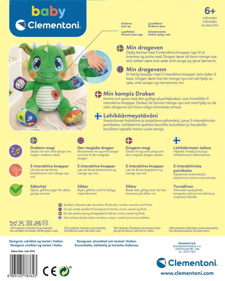 Clementoni Vuorovaikutteinen pehmolohikäärme (SE/FI/DK/NO) Clementoni Vuorovaikutteinen pehmolohikäärme (SE/FI/DK/NO)