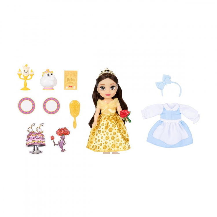 JAKKS Pacific Disney Princess 6 tuuman Petite-nukke, jossa on ylimääräinen muoti ja asusteet Be Our Guest Belle -nukke