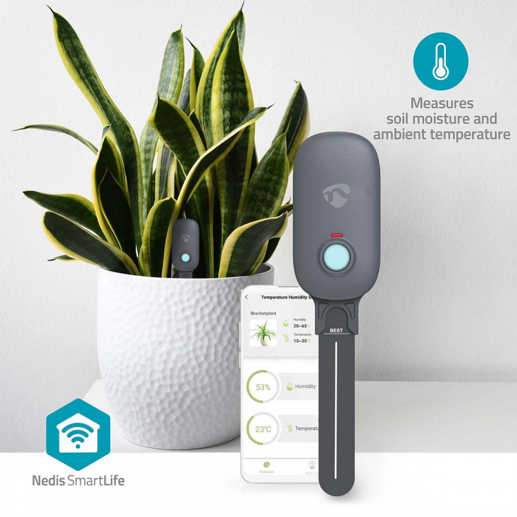 Nedis SmartLife maaperän kosteusmittari | Bluetooth® | Paristokäyttöinen | IP55 | 0 - 100 % | Android™ / IOS Nedis SmartLife maaperän kosteusmittari | Bluetooth® | Paristokäyttöinen | IP55 | 0 - 100 % | Android™ / IOS