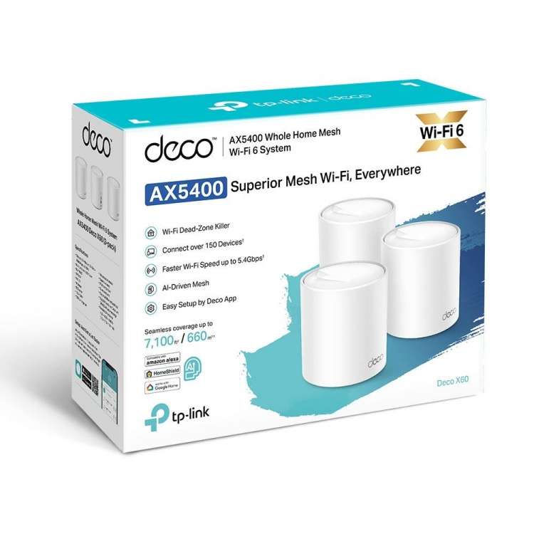 TP-Link Deco X60 (3-pack) Wi-Fi 6 AX koko kodin verkko-WiFi-järjestelmä (Whole-Home Mesh) TP-Link Deco X60 (3-pack) Wi-Fi 6 AX koko kodin verkko-WiFi-järjestelmä (Whole-Home Mesh)