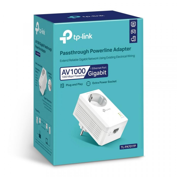 TP-Link AV1000 Gigabit Passthrough Powerline-sovitin /TL-PA7017P TP-Link AV1000 Gigabit Passthrough Powerline-sovitin /TL-PA7017P