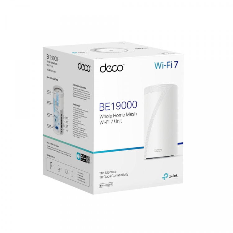 TP-Link Deco BE85 Wi-Fi 7 BE19000 Koko kodin verkko-WiFi-järjestelmä (1-pack)