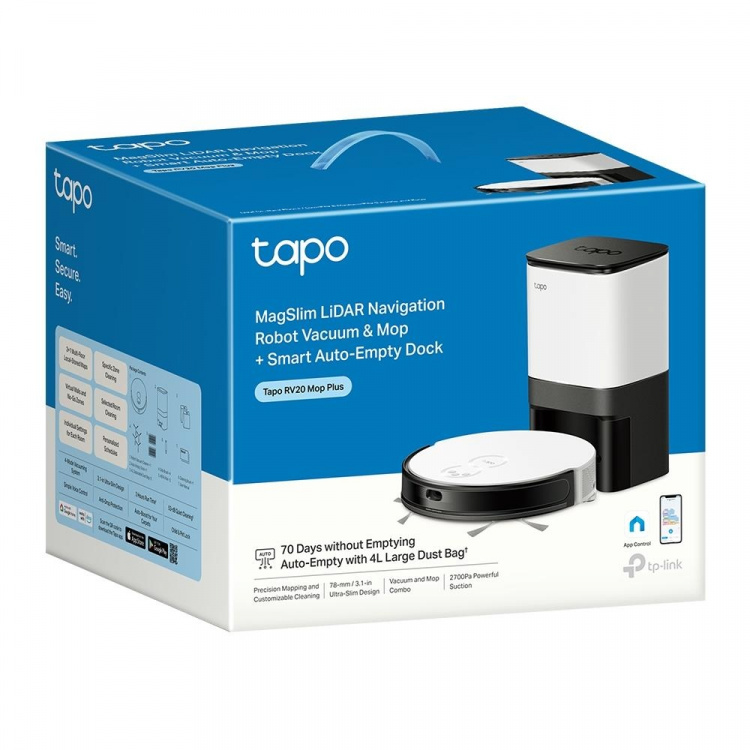 TP-Link Tapo MagSlim LiDAR Navigation Robot Vacuum & Mop+ Smart Auto-Empty Dock /Tapo RV20 Mop Plus