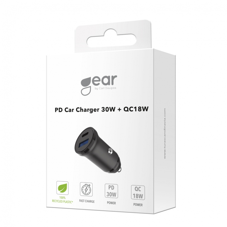 Gear Laturi 12/24V 1xUSB-C + 1xUSB-A PD 30W + QC18.0W MAX Musta
