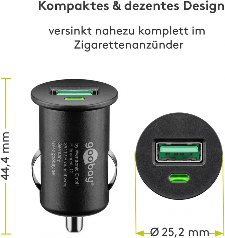 Goobay Snabbladdning USB billadare (18 W) 18 W max. 2,4 A (12/24 V) 1x USB QC 3.0