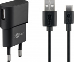 Goobay USB-C™ Dual laddningssats (5 W) Strömförsörjning med USB-C™-kabel 1 m (svart)