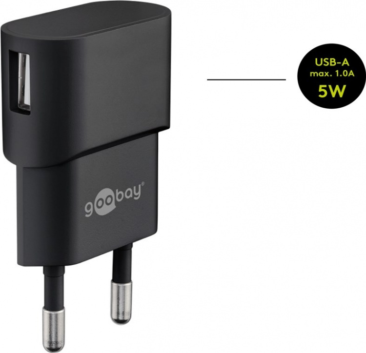 Goobay USB-C™ Dual laddningssats (5 W) Strömförsörjning med USB-C™-kabel 1 m (svart)