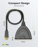Goobay Manuell HDMI™-omkopplare 3 till 1 (4K @ 60 Hz) för att växla mellan 3x HDMI™-enheter som är anslutna till 1x HDMI™-skärm