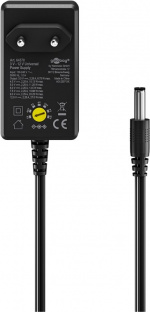 Goobay Universalnätdel 3 V - 12 V, max. 27 W, 2,25 A inkl. 11 adaptrar: 7 DC-adaptrar plus USB-C™, USB-A, USB Mini-B, Micro-USB och terminalblock