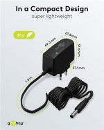 Goobay 12 V nätdel (7,2 W / 0,6 A) med centrumstift (han) 5,5 mm x 2,1 mm Goobay 12 V nätdel (7,2 W / 0,6 A) med centrumstift (han) 5,5 mm x 2,1 mm