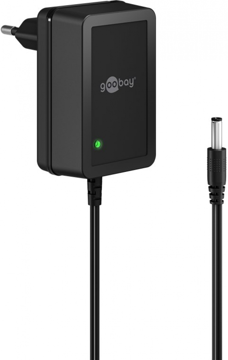 Goobay 12 V nätdel (18 W / 1,5 A) med centrumstift (han) 5,5 mm x 2,1 mm