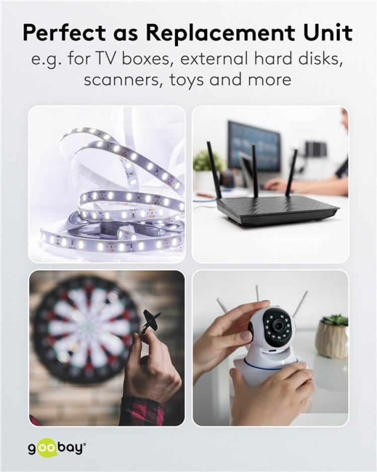 Goobay 12 V nätdel (18 W / 1,5 A) med centrumstift (han) 5,5 mm x 2,1 mm